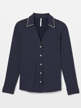 NWT- SOMA Long-Sleeve Notch Collar Pajama Top Metro Dot Navy